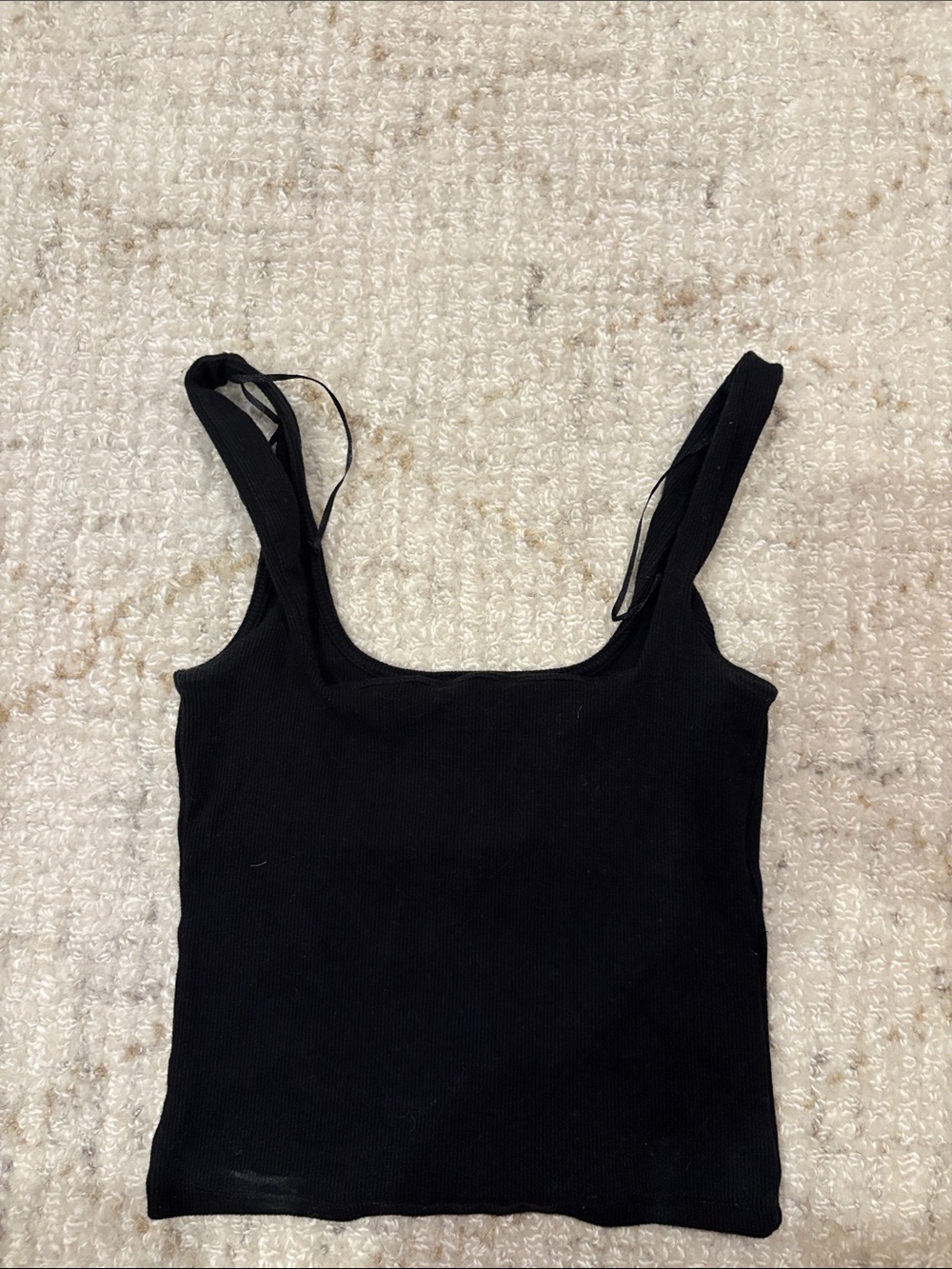 Zara Black Ribbed Square-Front Tank Top